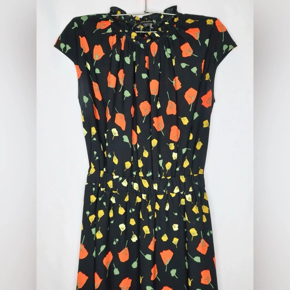 Banana Republic Black California Poppy Floral Print High Neck Midi Dress - Picture 3 of 9